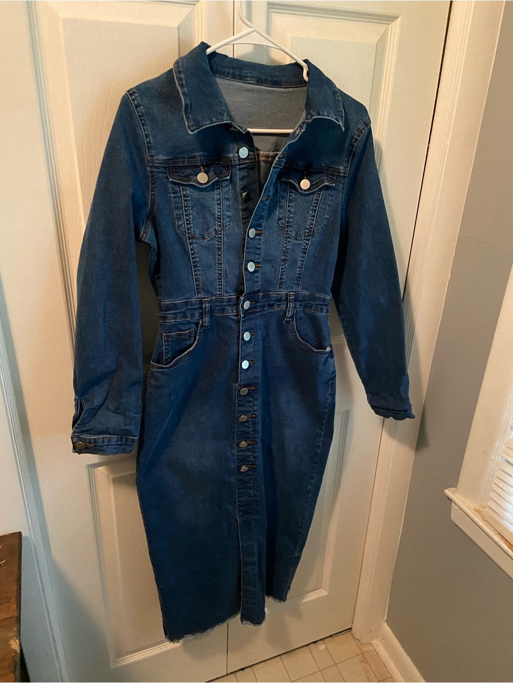 SHEIN Light Blue Denim Midi Dress with Buttons